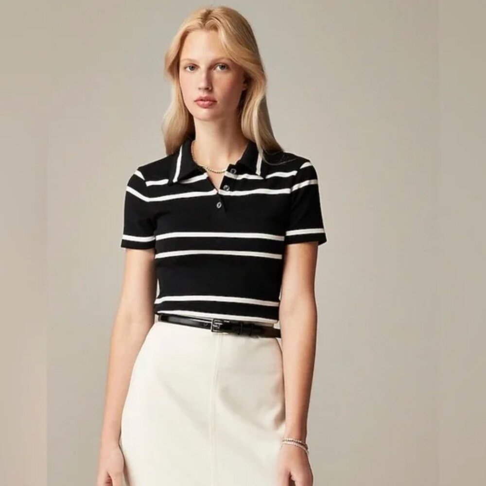 J. Crew Perfect-fit shrunken polo shirt in stripe • size large • NWT • CC995